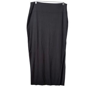 Spiritual Gangster Raquel Rib Maxi Skirt Charcoal Gray Black Side Slit Large